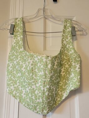 Princess Polly Light Green Floral Square-Neck Corset Crop Top - NWT